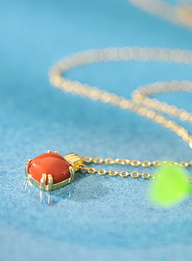 南红玛瑙香水瓶项链S925纯银女韩版ins轻奢经典古法金锁骨链配饰