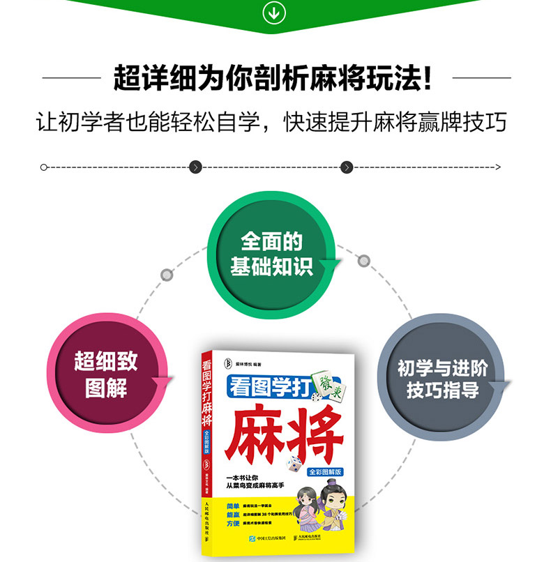 正版 看图学打麻将（全彩图解版） 爱林博悦 麻将自学初学入门教程书籍理牌舍牌吃牌碰牌杠牌碰牌和牌等实用技巧麻将花型术语牌谱 - 图1