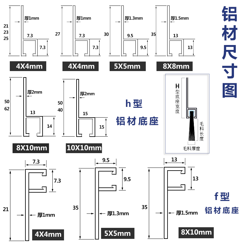 铝合金条刷工业防尘毛刷机床毛刷毛刷条机柜毛刷门底密封毛条刷-图2