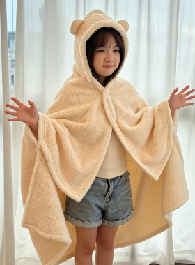 冬季小熊连帽加厚小学生午睡斗篷