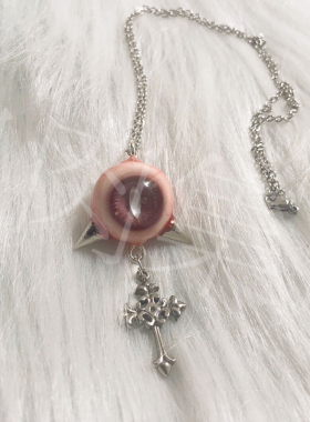 朋克十字架眼球项链可定制哥特风红棕色银色竖瞳纯手工学生浪漫