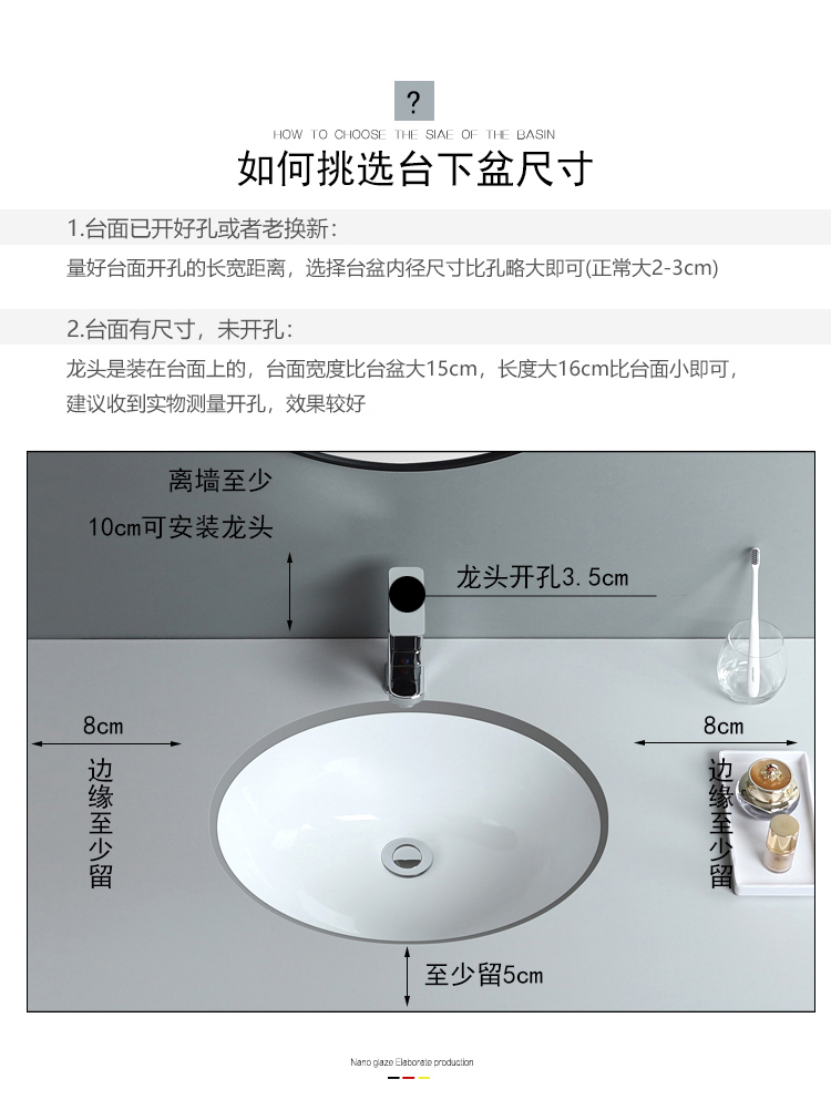 陶瓷小尺寸台下盆洗手盆嵌入式圆形椭圆形阳台浴室洗手洗漱洗面盆-图2