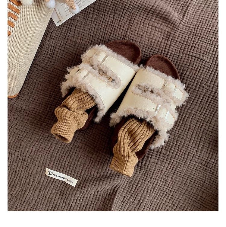 葡萄妈同款 双扣一字带厚底懒人露趾毛毛勃肯真皮拖鞋女秋冬外穿,淘宝优惠券,粉丝福利购,淘宝优惠卷