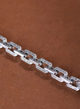 金鹿王  S925银复古个性锁链扁O链粗6mm 20cm长男款手环手链银链