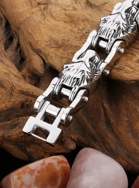 卡轮新款个性动物系列饰品 欧美夸张霸气狮子头钛钢男款机车手链