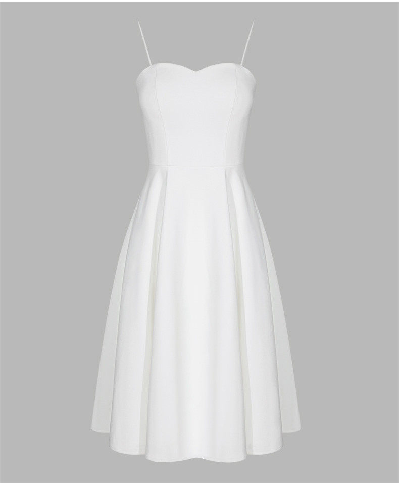 白色礼服简单大方2024款抹胸吊带艺考影楼姐妹伴娘礼仪旅拍连衣裙