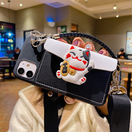 招财猫零钱包适用小米civi手机壳k40/k30pro斜挎红米9A背带挂绳新款k20新年红色k70/k60防摔小米14/13软civi3 - 图2