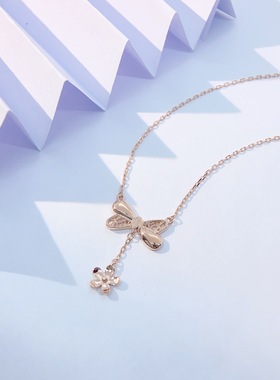 925纯银蝴蝶结吊花瓣项链女生小众设计高级感百搭气质锁骨链饰品