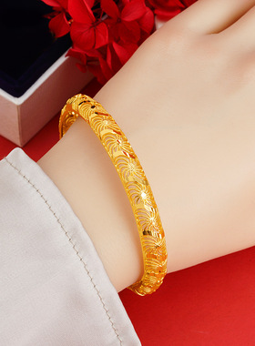 古法沙金镂空雕花丝卡扣手镯