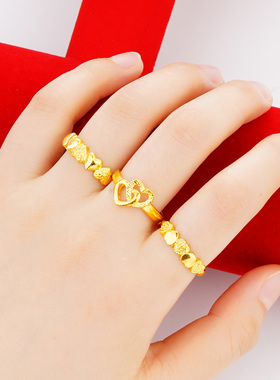 新款戒指女沙金日韩爱心活口戒