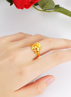 百合花镀金欧币风久不掉色戒指