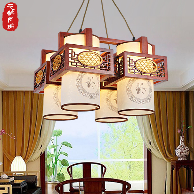 中式吊灯现代实木餐厅灯三头吧台灯简约长方形复古中国风吧厅灯具