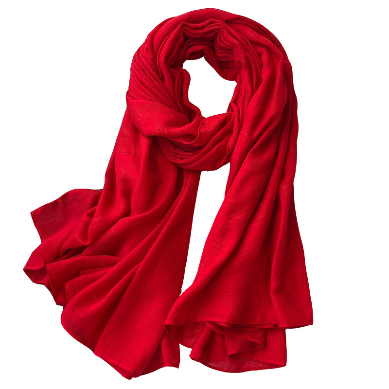 秋冬季新款大红色棉麻网格围巾女百搭大长款披肩保暖纯色亚麻丝巾,淘宝优惠券,粉丝福利购,淘宝优惠卷