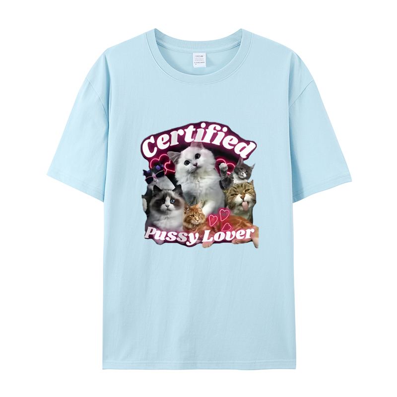 CERTIFIED PUSSY LOVER 男款设计感宽松短袖夏季纯棉印花T恤 - 图2
