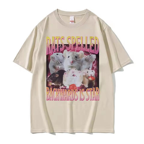 Rats Spelled Backwards Is Star 创意卡通老鼠图案印花短袖T恤男 - 图1