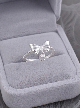 925纯银戒指女铃兰花蝴蝶结可调节开口戒2026新款送女友闺蜜刻字