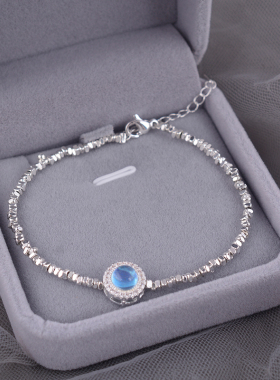 海蓝宝碎银手链小众轻奢