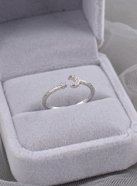 925纯银星月戒指女2025新款高级轻奢小众冷淡风时尚食指戒ins刻字