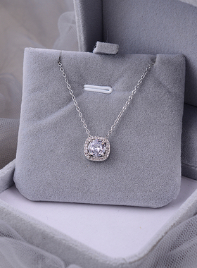 925纯银锆石锁骨链女小方糖小众