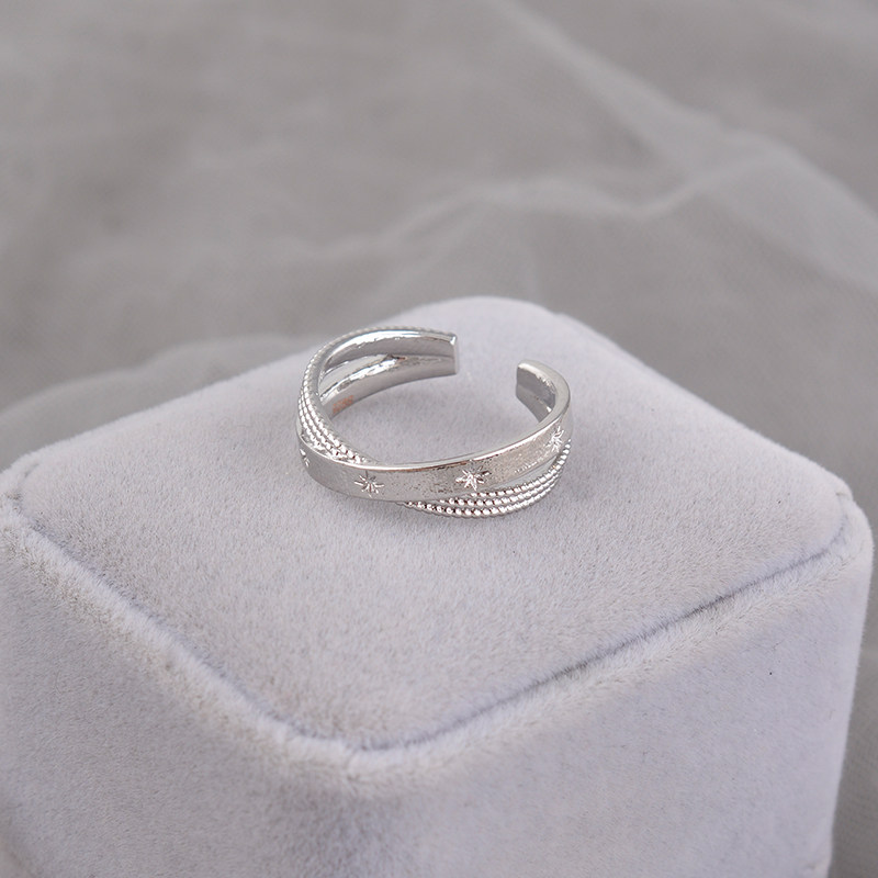 925 sterling silver eight-pointed star ring, retro design, exquisite high-end light luxury temperament index finger ring for women, cold style engraving