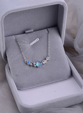 925纯银项链蓝色宝石贝壳海洋