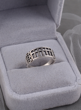 S925纯银五帝钱戒指算盘复古国风本命年钱币食指戒送闺蜜礼物刻字