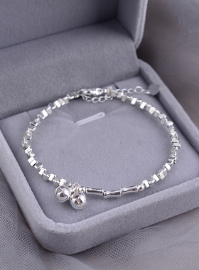 925纯银手链碎银几两女铃铛