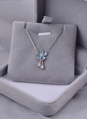 纯银项链蓝色花朵夏轻奢小众设计