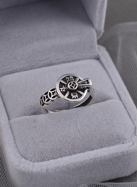 925纯银可旋转戒指复古做旧女中国风高级轻奢食指戒2026新款刻字