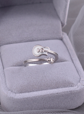 925纯银吉他戒指酷摇滚乐器戒指ins小众高级指环开口食指戒个性潮