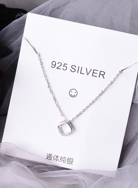 方形s925韩版简约清新吊坠项链