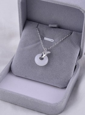 925纯银灵蛇玉髓平安扣项链女蛇年玉坠锁骨链吊坠送女友轻奢刻字