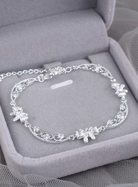 925纯银手链复古镂空爱心蝴蝶结高级轻奢小众气质高颜值手饰刻字