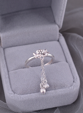 925纯银莲花流苏戒指女小众宫廷