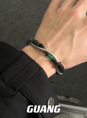 黑碎石双层蛇骨链钛钢