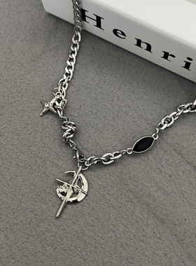 黑宝石芒星十字架项链