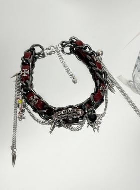 缠绕铆钉皮革项圈y2k辣妹甜酷