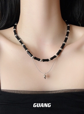 mona同款双层叠戴黑色竹节项链