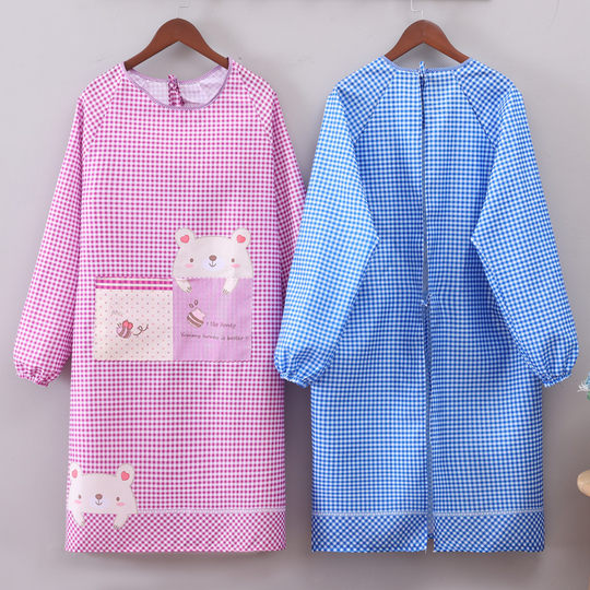 长袖防油罩衣轻微防水围裙不沾毛不起球围腰车间工作服厨房家用女