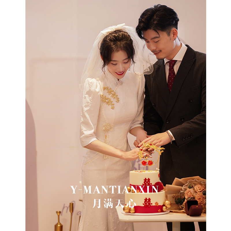 旗袍2023新款秋冬复古中式连衣裙 月满天心礼服/晚装