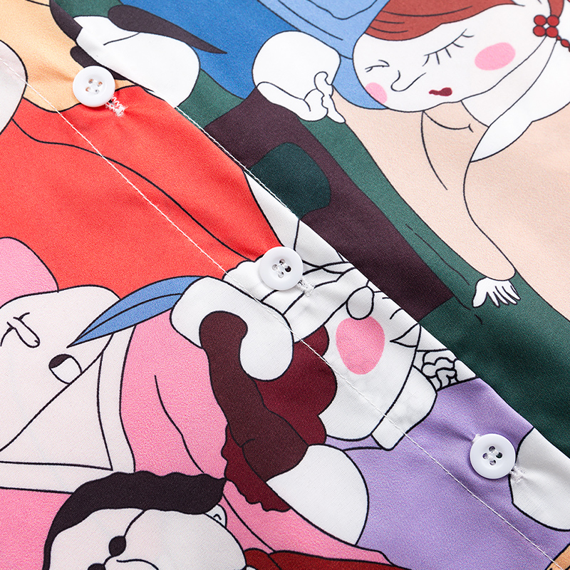 抽象卡通人物印花短袖夏季新款衬衫 帕奴丝衬衫