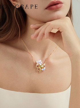 法式紫色鸢尾花小蜜蜂项链