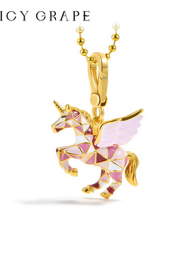 撞色立体独角兽吊坠毛衣链女秋冬