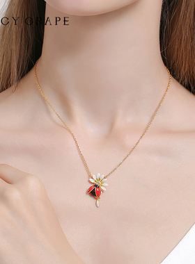 清新雏菊瓢虫珐琅项链女法式