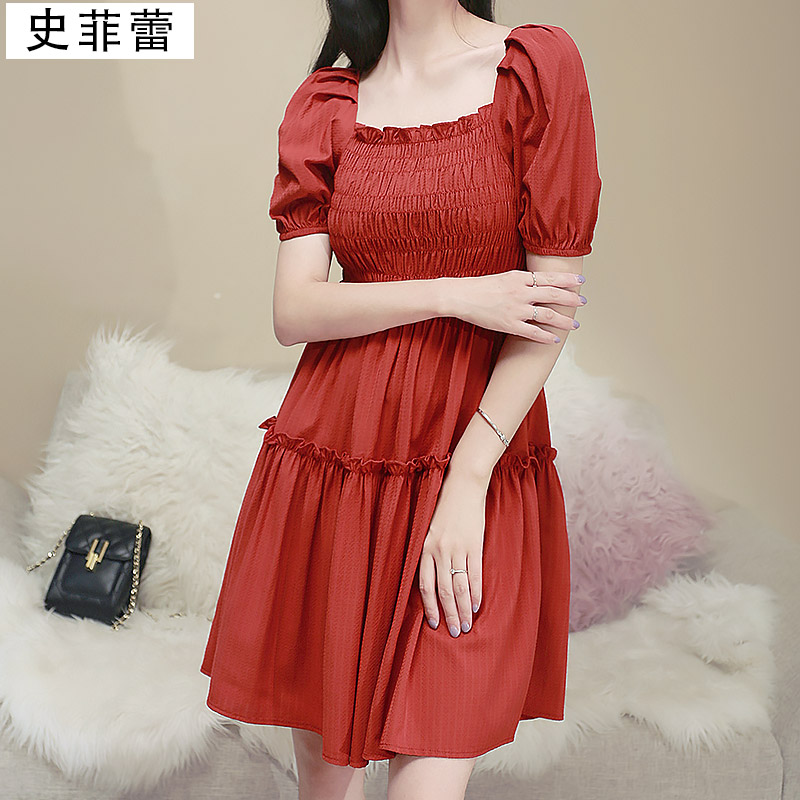法式浪漫红色连衣裙夏季2023新款女端庄大气漂亮小个子气质小短裙