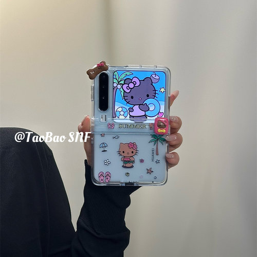 ins海摊黑皮kt猫适用Pura X华为Pocket 2手机壳小米MIXFlip折叠FindN3Flip三星Zflip7/6/5手链nova荣耀VFlip2 - 图3