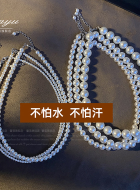不掉色施家同款米白色珍珠项链