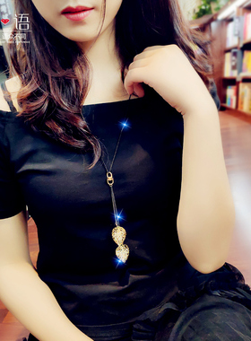 馨语清新气质树叶仿水晶毛衣链