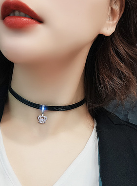 精致水晶小皇冠项链女短款颈链
