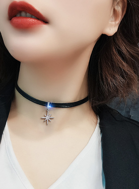 高档微镶锆石八角星芒锁骨链颈带